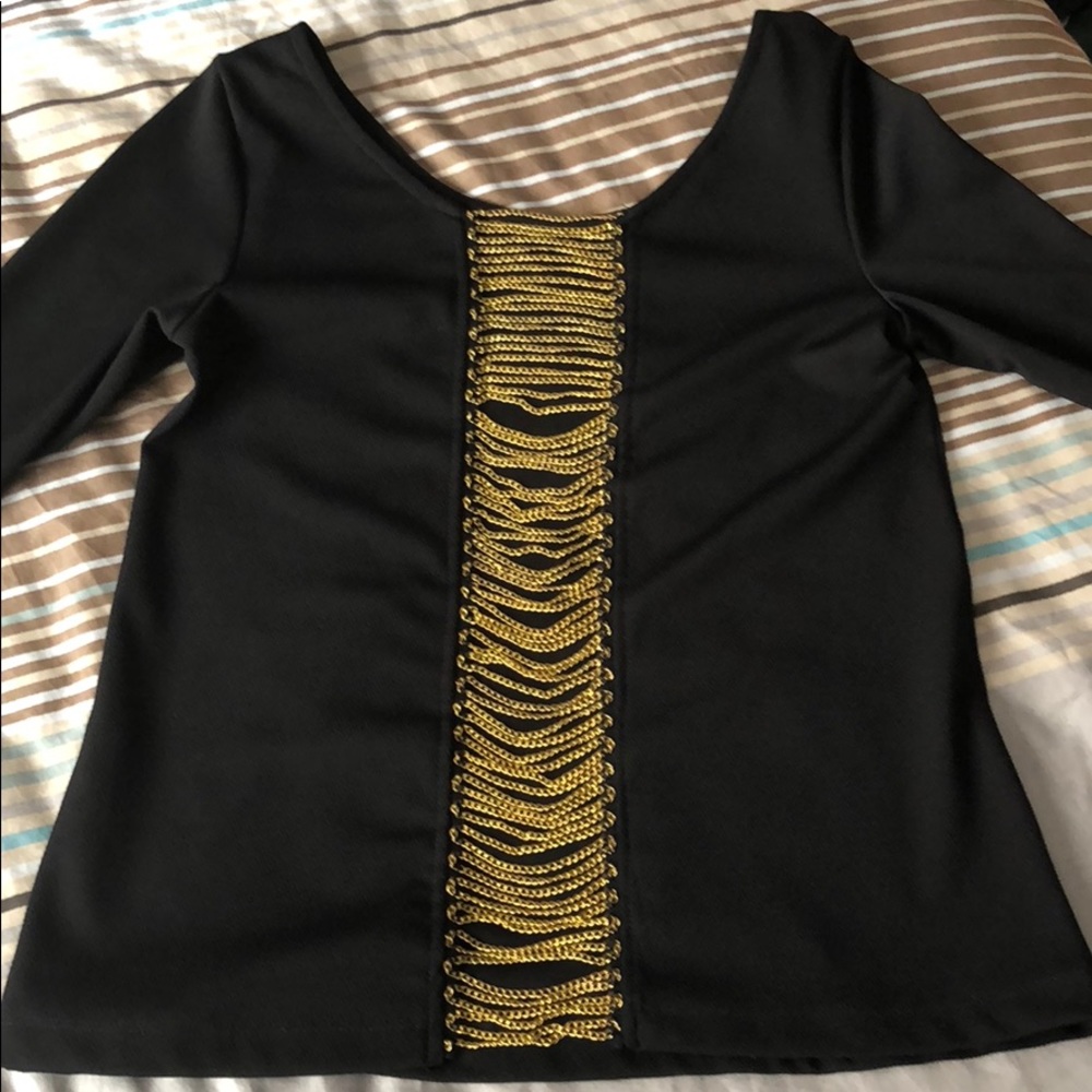 Cool Black Top with Gold Chains In the back